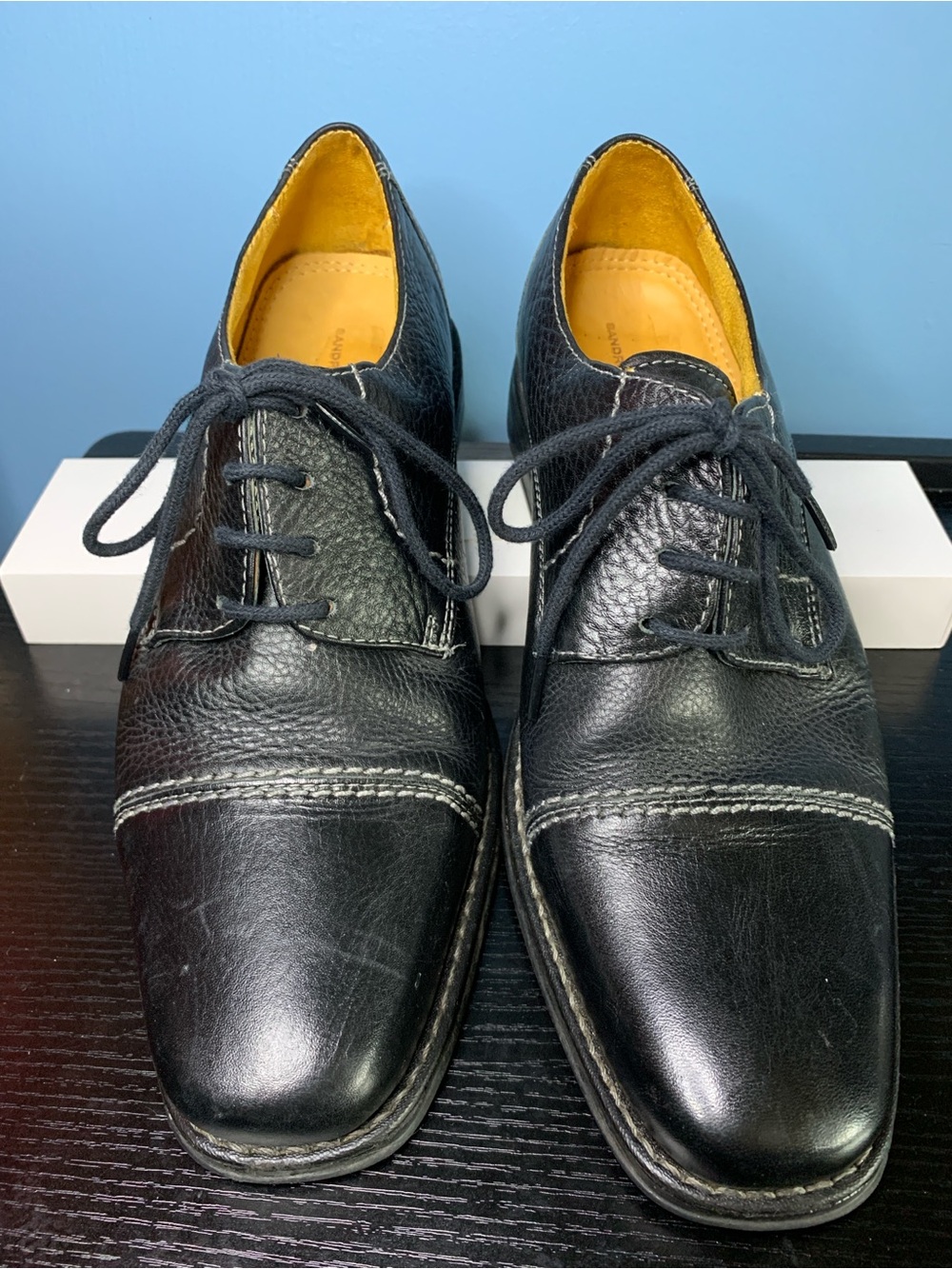 Sandro Moscoloni Men’s Black Leather Lace-Up Oxfords